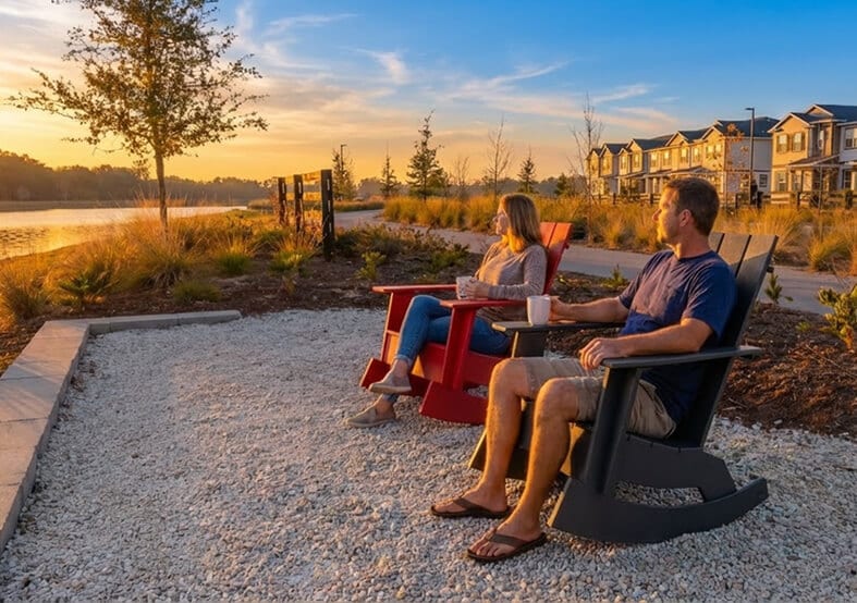 having coffee by the lake