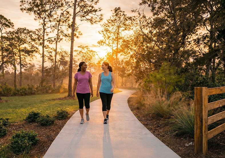 women walking on the nature trail